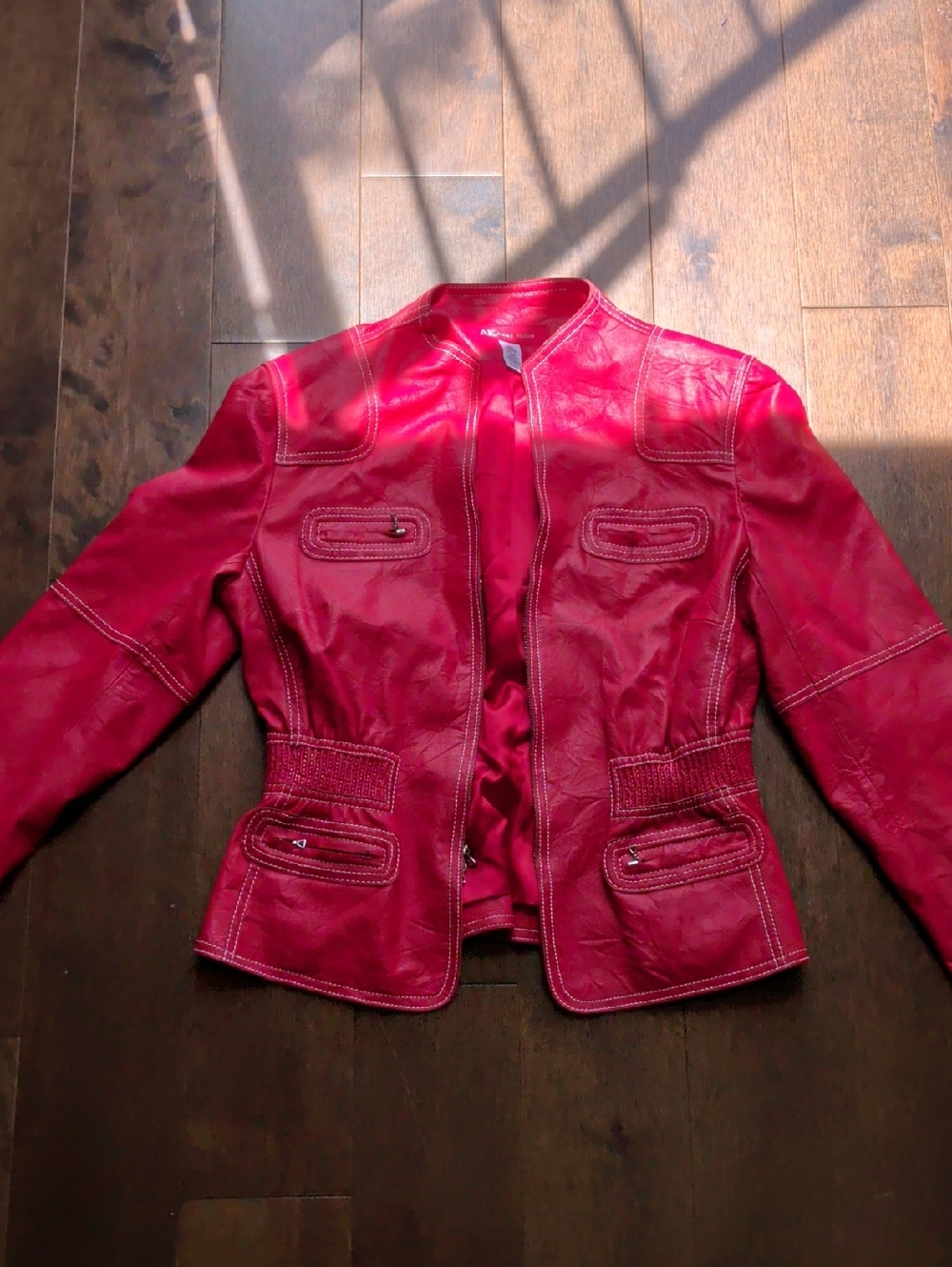 Anne Klein Red Leather Zip-Front Jacket